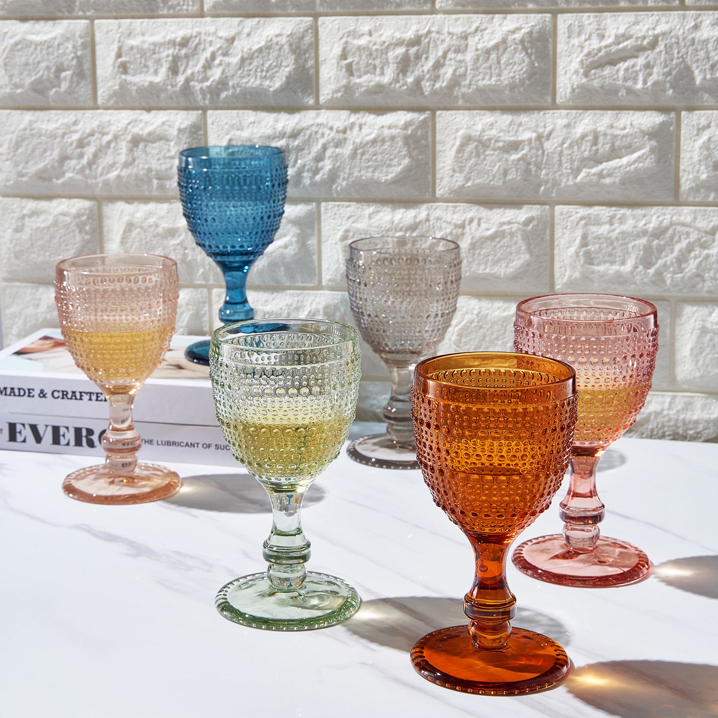 Tonal Beaded Goblet Wine Glassware, Set of 6