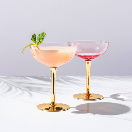 Deco Cocktail Coupe Glassware, Pink, Set of 2