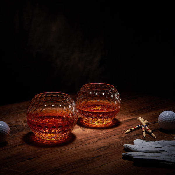 Golf Whiskey Glasses | 15 OZ Golf Ball Shaped Old Fashioned Liquor, Cocktail Glass, Crystal Unique & Fun Drinking Glassware Accessories, Gift For Him, Husband, Father, Boyfriend, Her