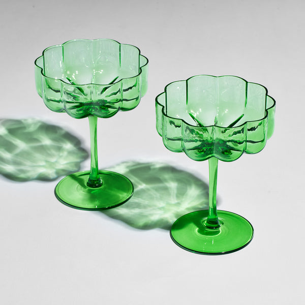 Wave Flower Champagne Coupe Cocktail Glassware, Set of 5