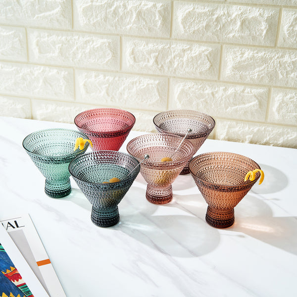 Tonal Hobnail Martini Cocktail Glassware, Set of 6