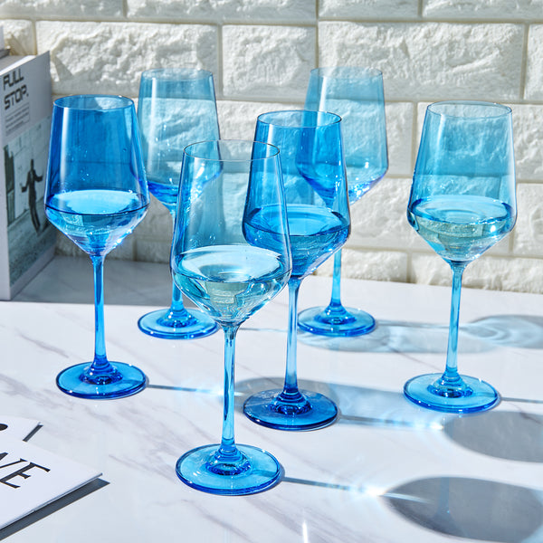 Rhea Stemmed Wine Glassware, Cobalt Blue, Set of 6