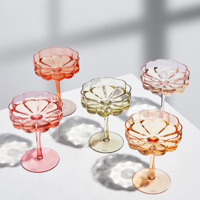 Flower Champagne Coupe Cocktail Glassware, Set of 5