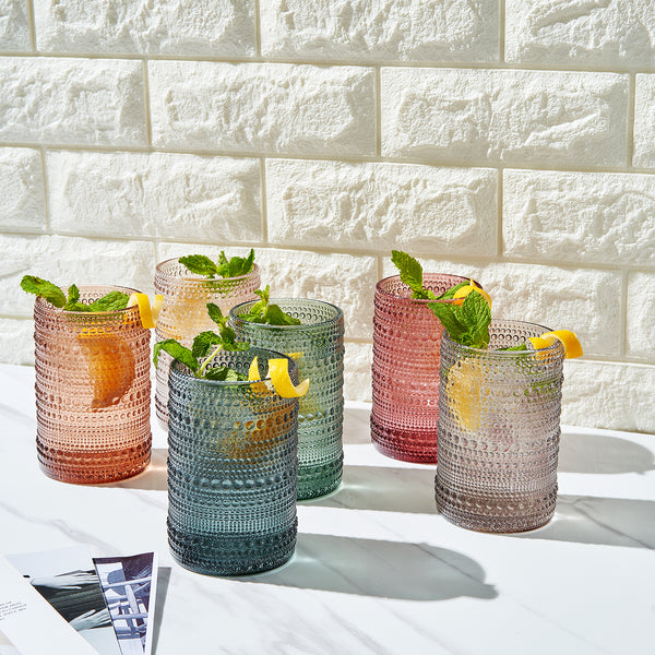 Tonal Hobnail Highball Glassware, Set of 6