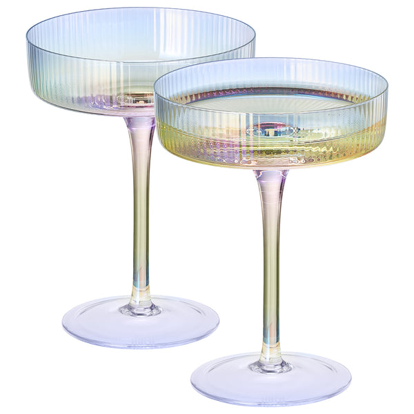 Como Ribbed Champagne Coupe Cocktail Glassware, Set of 2