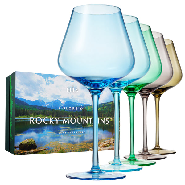 Stagioni Stemmed Wine Glassware, Rocky Mountains, Set of 5