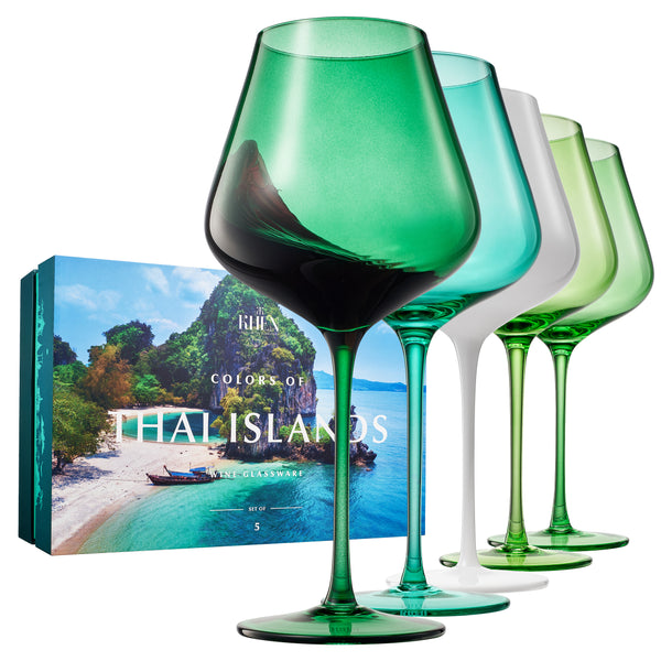 Stagioni Stemmed Wine Glassware, Thai Islands, Set of 5