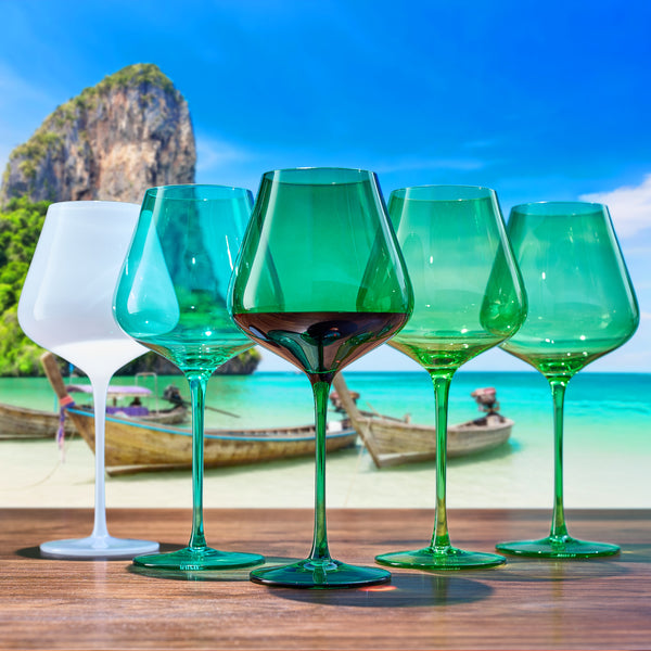 Stagioni Stemmed Wine Glassware, Thai Islands, Set of 5