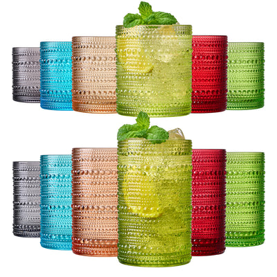 Fortuna Hobnail Lowball & Highball Glassware, Set of 12