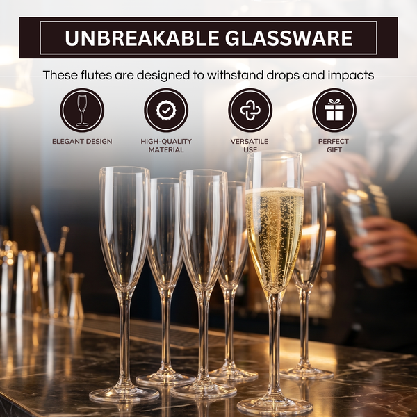 Barcelona Acrylic Champagne Flute Glassware, Set of 6