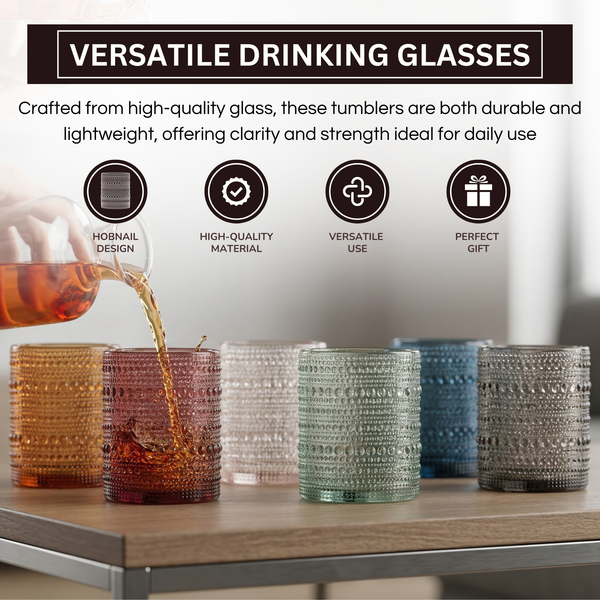 Beaded Hobnail Tumbler Drinking Glasses Set | Set of 6