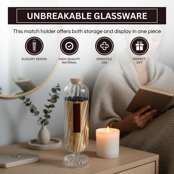 Cloche with Matches, 1 Piece, 11.5 x 3.5 Inch Clear Glass