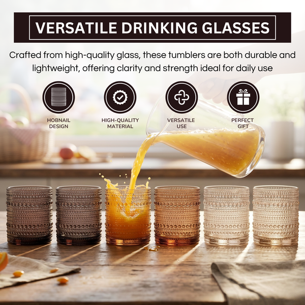 Venus Hobnail Lowball Whiskey Glassware, Set of 6