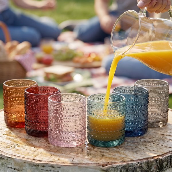 Beaded Hobnail Tumbler Drinking Glasses Set | Set of 6
