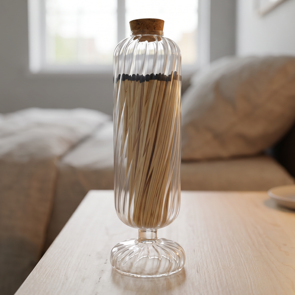 Cloche with Matches, 1 Piece, 11.5 x 3.5 Inch Clear Glass