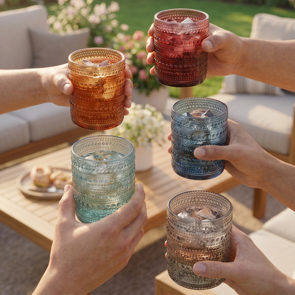 Beaded Hobnail Tumbler Drinking Glasses Set | Set of 6