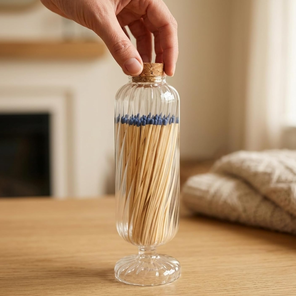 Cloche with Matches, 1 Piece, 11.5 x 3.5 Inch Clear Glass