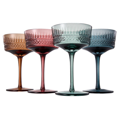 Tonal Crystal Champagne Coupe, Cocktail Glassware, Set of 4