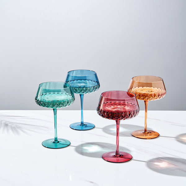 Tonal Crystal Champagne Coupe Cocktail Glassware, Set of 4