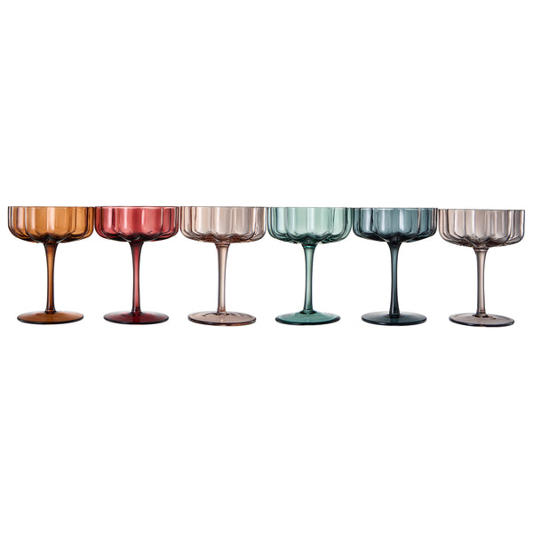 Wavy Flower Coupe Glasses in Muted colors set of 6