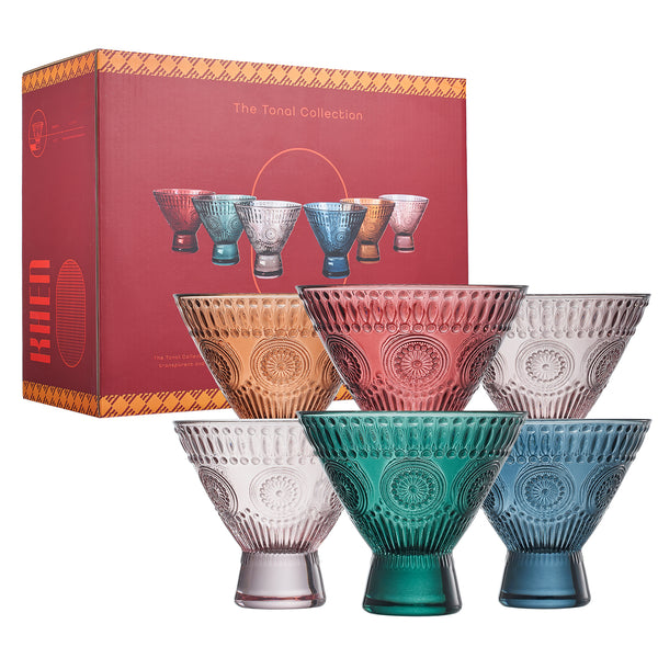 Tonal Hobnail Martini Glassware, Set of 6