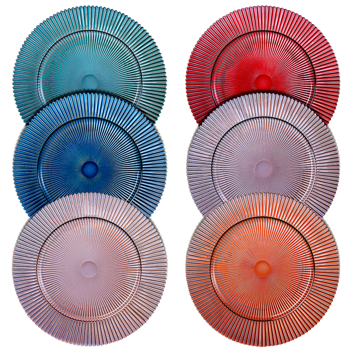 Muted Glass Ribbed Plates, Set of 6