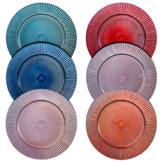 Muted Glass Ribbed Plates, Set of 6