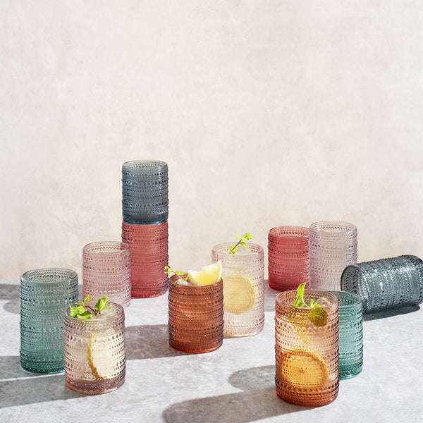 Tonal Hobnail Highball & Lowball Glassware, Set of 12