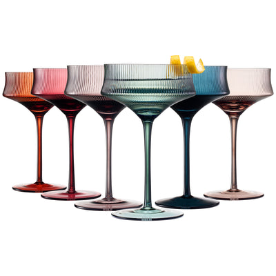 Tonal Ribbed Champagne Coupe Cocktail Glassware, Set of 6