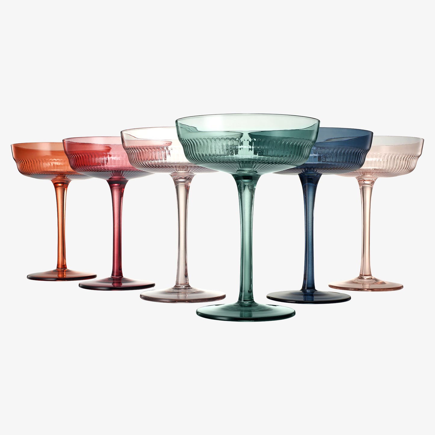 Tonal Coupe Cocktail Ribbed Glassware, Set of 6