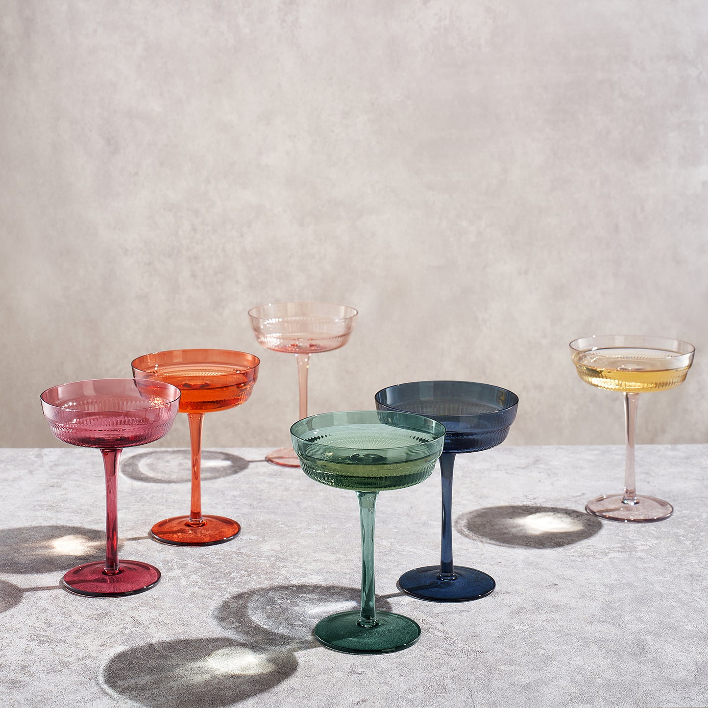 Tonal Coupe Cocktail Ribbed Glassware, Set of 6
