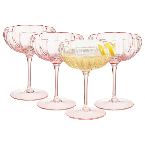 Flower Wave Champagne Coupe Cocktail Glassware, Set of 4