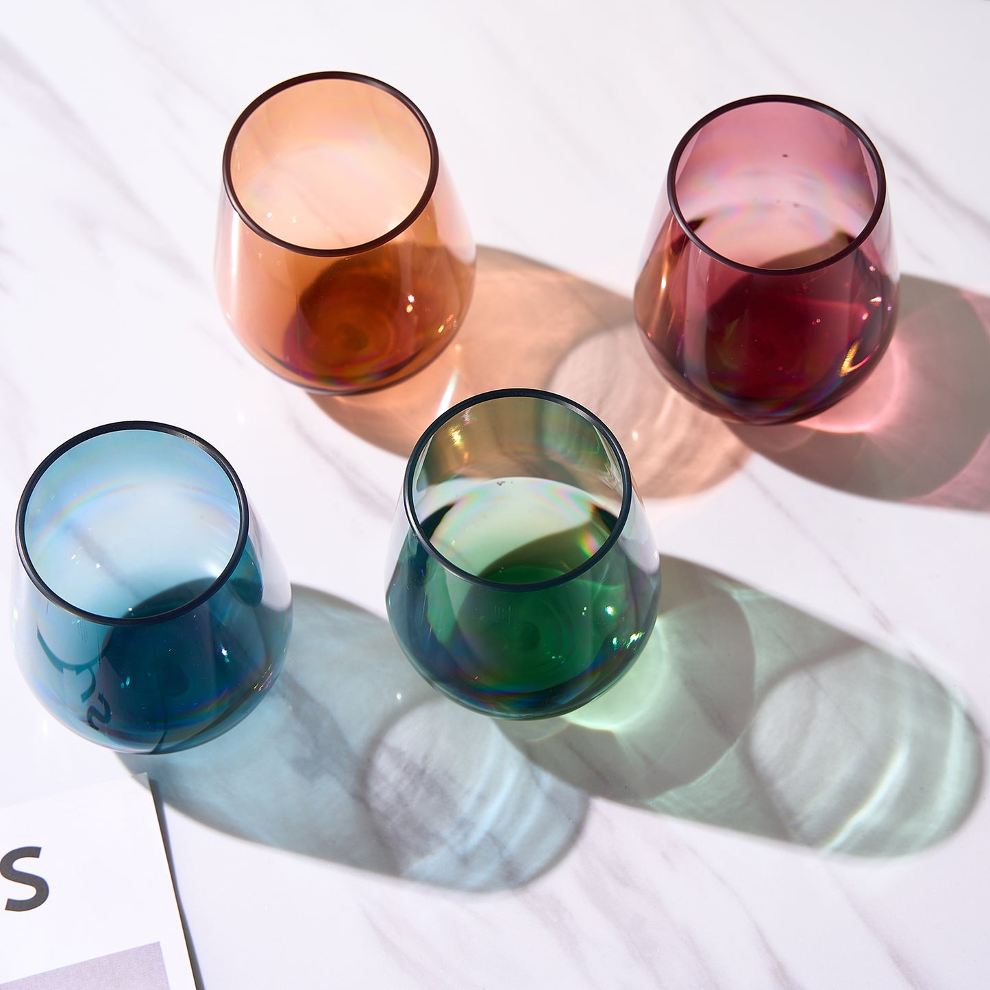 Eze Stemless Wine Glassware, Unbreakable Acrylic, Set of 4