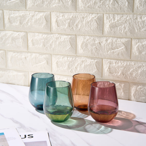 Eze Acrylic Stemless Wine Glassware, Set of 4