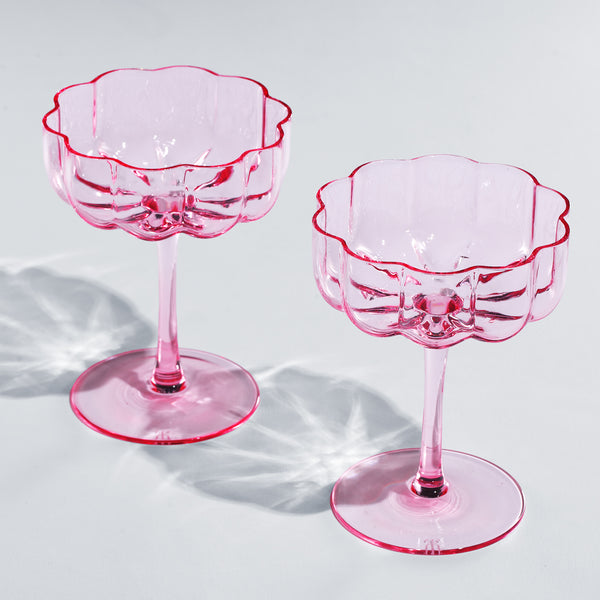 Wave Flower Champagne Coupe Cocktail Glassware, Set of 5