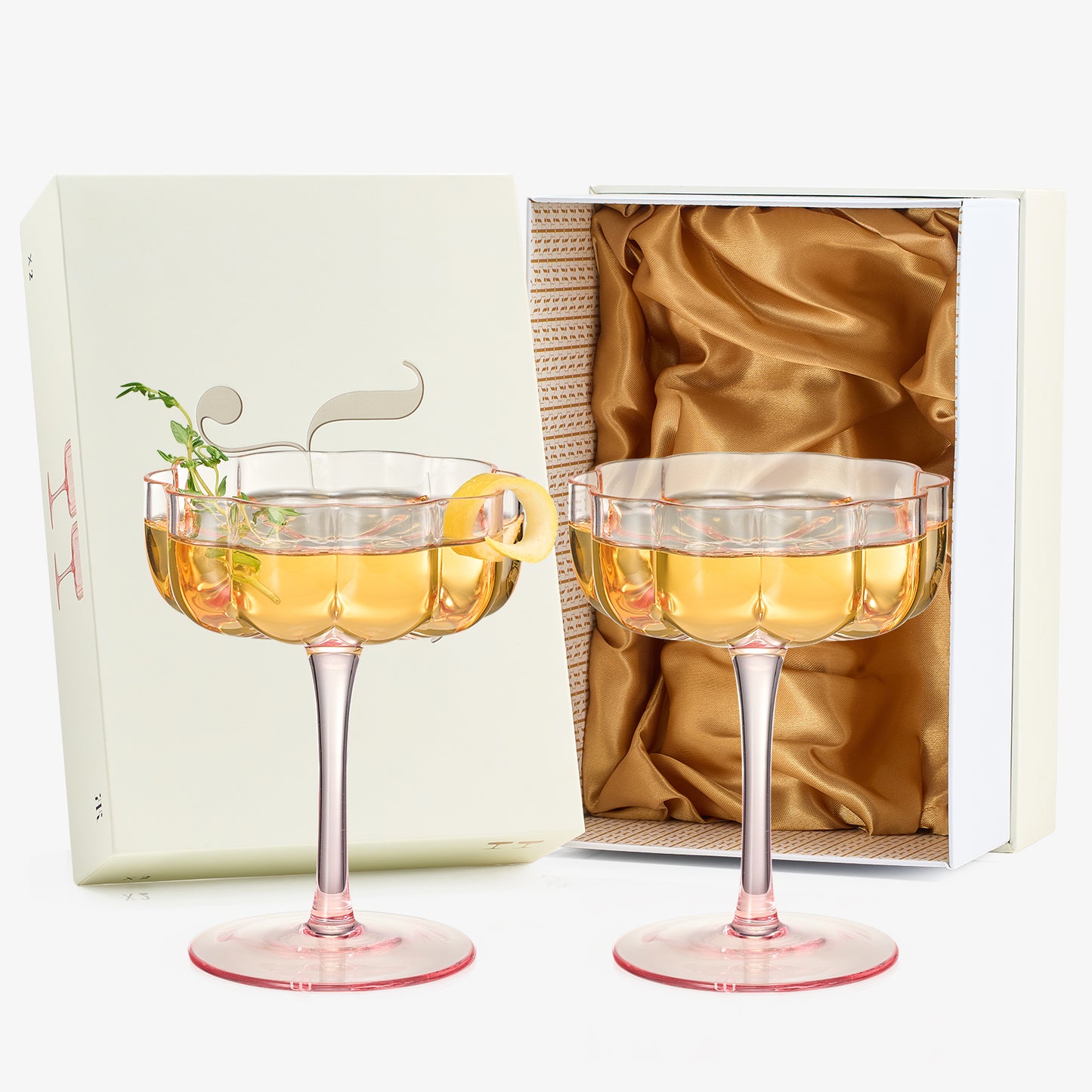 Flower Wave Coupe Cocktail Glassware, Set of 2