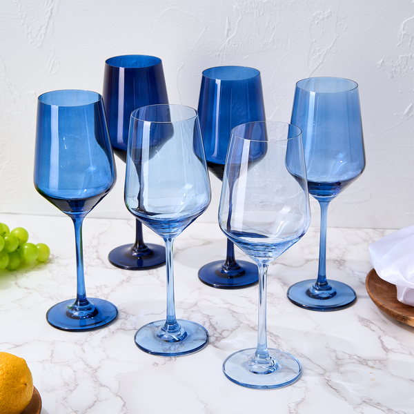 Colored Wine Glass Set, 12oz Glasses Set of 6 For All Occasions & Special Celebrations Gift For Him, Her, Wife, Friend Drinkware Unique Style Tall Stemmed for White & Red Wine Elegant Glassware (Blue)
