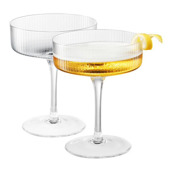 Como Ribbed Champagne Coupe Cocktail Glassware, Set of 2