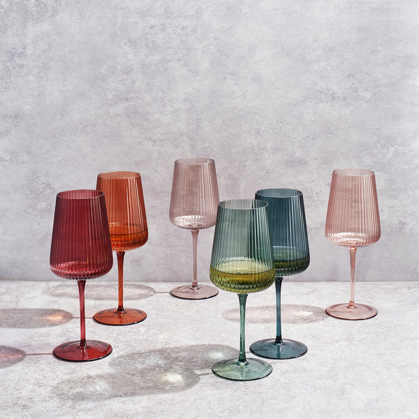 Tonal Ribbed Stemmed Wine Glassware, Set of 6