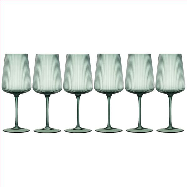 Tonal Ribbed Stemmed Wine Glassware, Set of 6