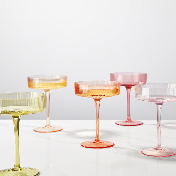 Como Ribbed Champagne Coupe Cocktail Glassware, Set of 6