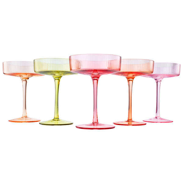 Como Ribbed Champagne Coupe Cocktail Glassware, Set of 6