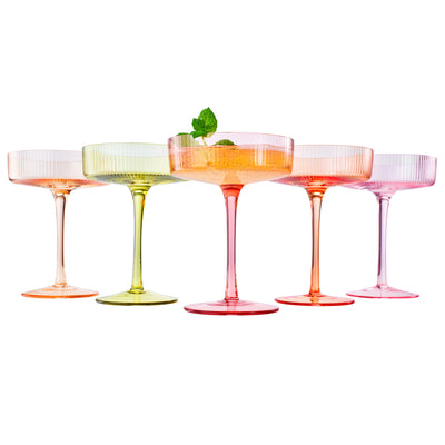 Como Ribbed Champagne Coupe Cocktail Glassware, Set of 5