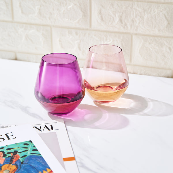 Flora Stemless Wine Glassware, Set of 2