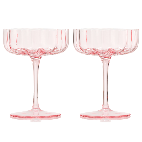 Flower Champagne Coupe Cocktail Glassware, Pink, Set of 2