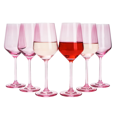Colored Wine Glass Set,12 oz Glasses Set of 6, Unique Italian Style Tall Stemmed for White & Red Wine, Water, Margarita Glasses, Color Tumbler, Gift, Viral Beautiful Glassware (Blush Pink)