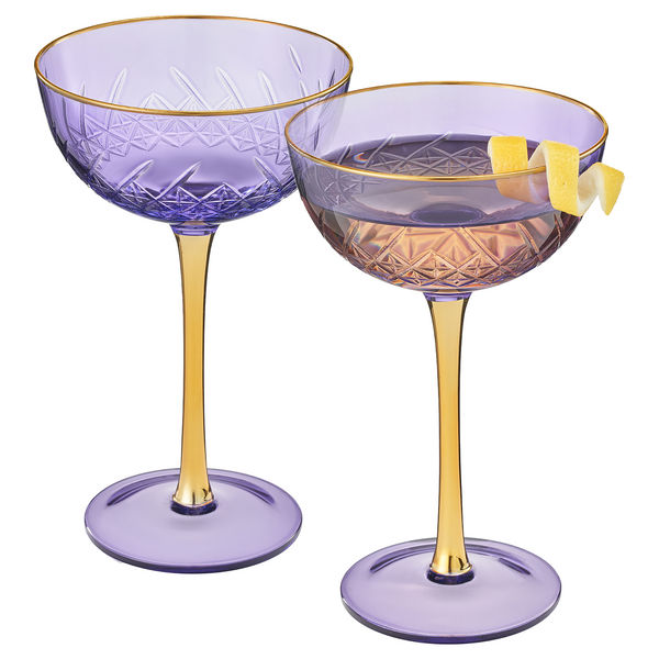 Bellissimo Crystal Champagne Coupe Cocktail Glassware, Set of 2