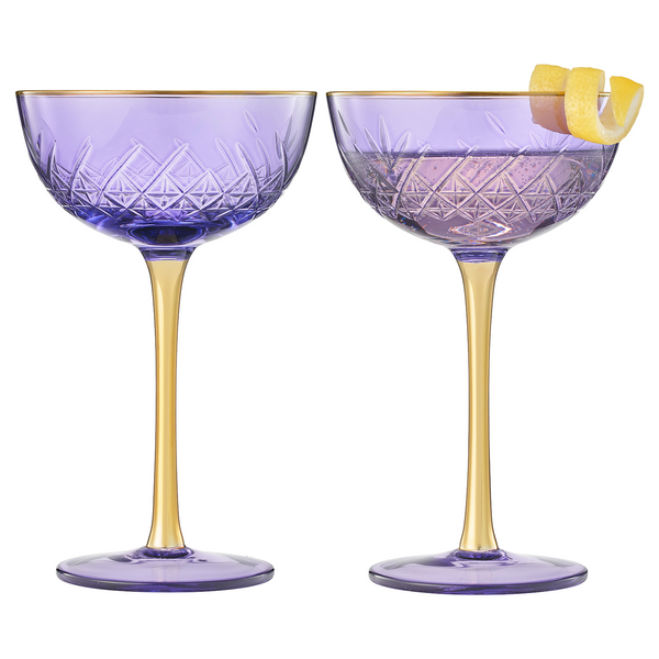 Bellissimo Crystal Champagne Coupe Cocktail Glassware, Set of 2