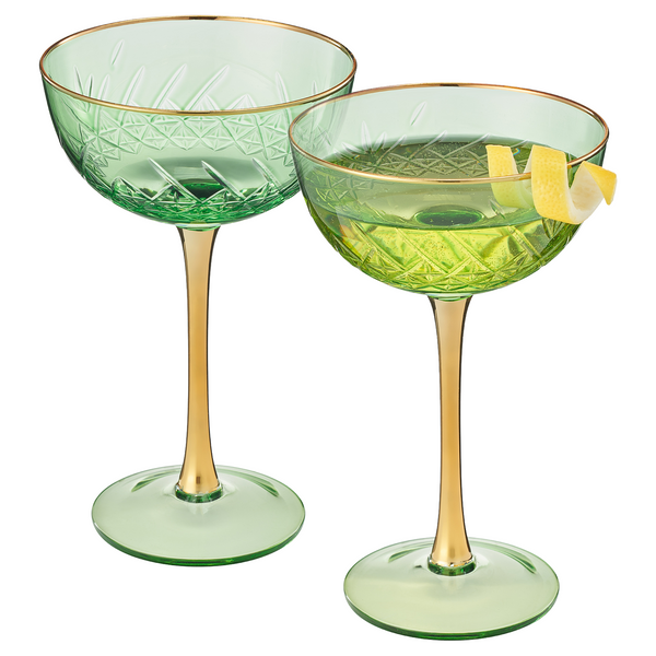 Bellissimo Crystal Champagne Coupe Cocktail Glassware, Set of 2