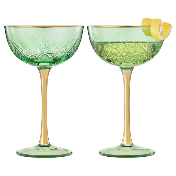 Bellissimo Crystal Champagne Coupe Cocktail Glassware, Set of 2